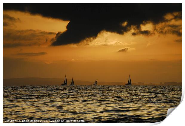 Yachts Return at Sunset, Bay of Palma, Mallorca Print by Kasia Design