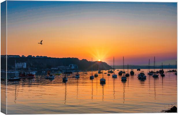 Glowing Sunset Reflections in Brixhams Outer Harbo Canvas Print by Paul F Prestidge