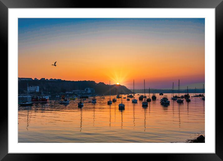 Glowing Sunset Reflections in Brixhams Outer Harbo Framed Mounted Print by Paul F Prestidge