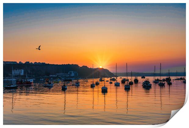 Glowing Sunset Reflections in Brixhams Outer Harbo Print by Paul F Prestidge