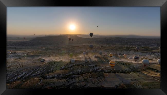 Panoramic view of bunch of colorful hot air balloon flying again Framed Print by Arpan Bhatia