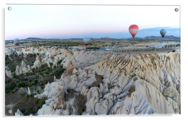 Wide angle view of hot air balloons against unique geological fo Acrylic by Arpan Bhatia