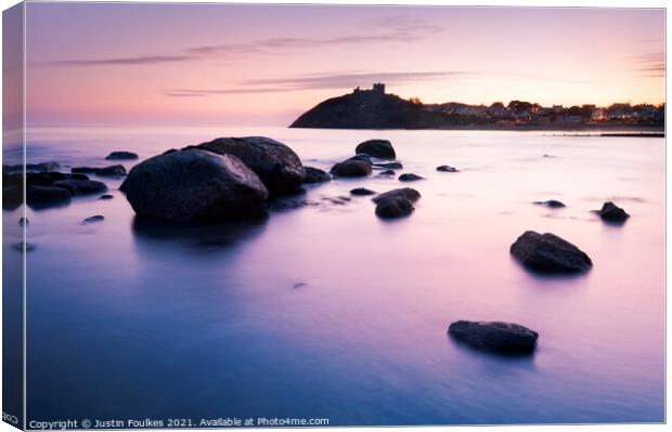 Sunset over Criccieth Canvas Print by Justin Foulkes