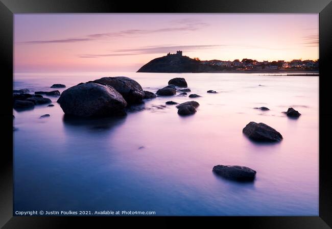 Sunset over Criccieth Framed Print by Justin Foulkes