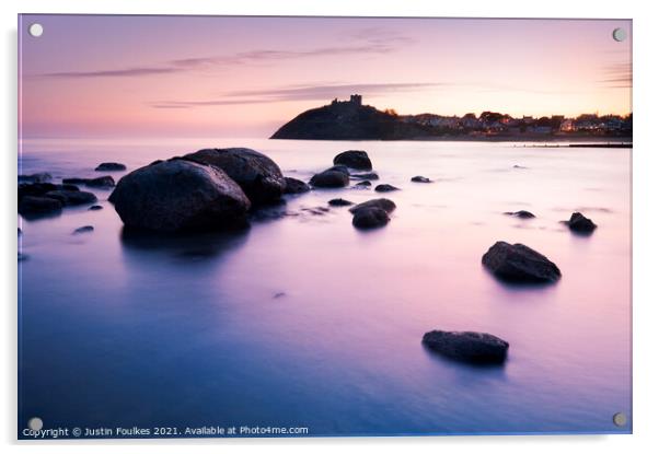 Sunset over Criccieth Acrylic by Justin Foulkes