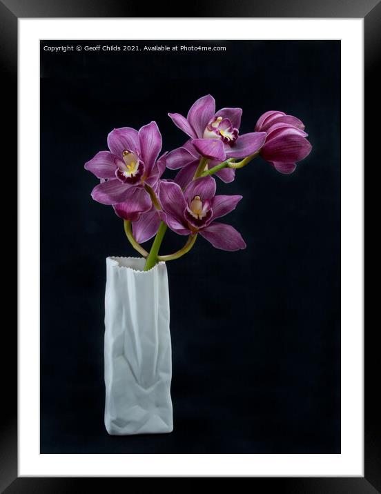  Pretty Purple pink Cymbidium Orchid in a Vase  Framed Mounted Print by Geoff Childs