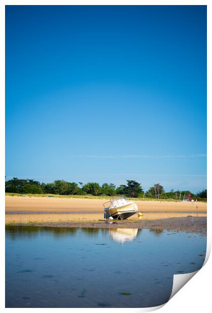 boat laying on the beach Print by youri Mahieu