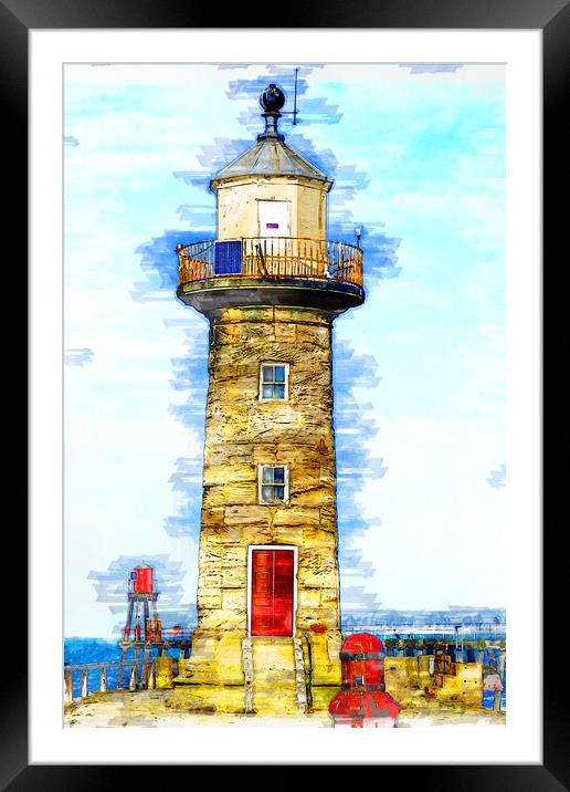 Whitby Lighthouse - Sketch Framed Mounted Print by Picture Wizard