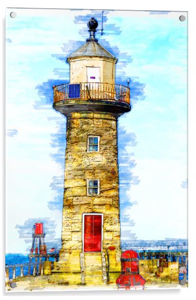 Whitby Lighthouse - Sketch Acrylic by Picture Wizard