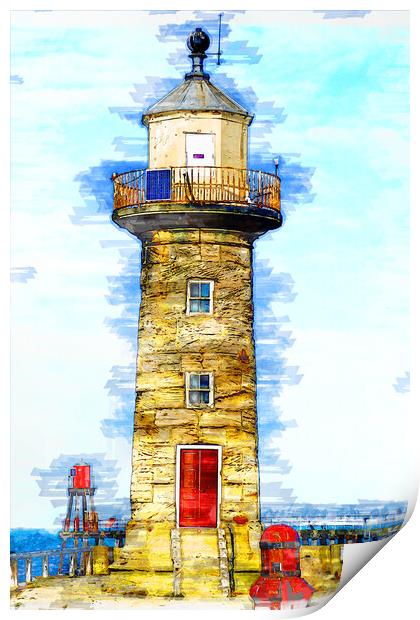 Whitby Lighthouse - Sketch Print by Picture Wizard
