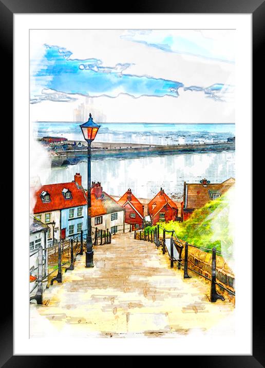 199 Steps Whitby - Sketch Framed Mounted Print by Picture Wizard