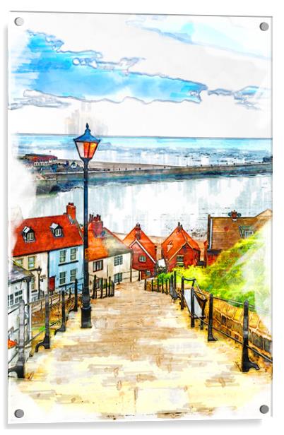 199 Steps Whitby - Sketch Acrylic by Picture Wizard
