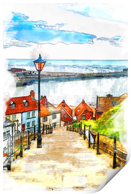 199 Steps Whitby - Sketch Print by Picture Wizard