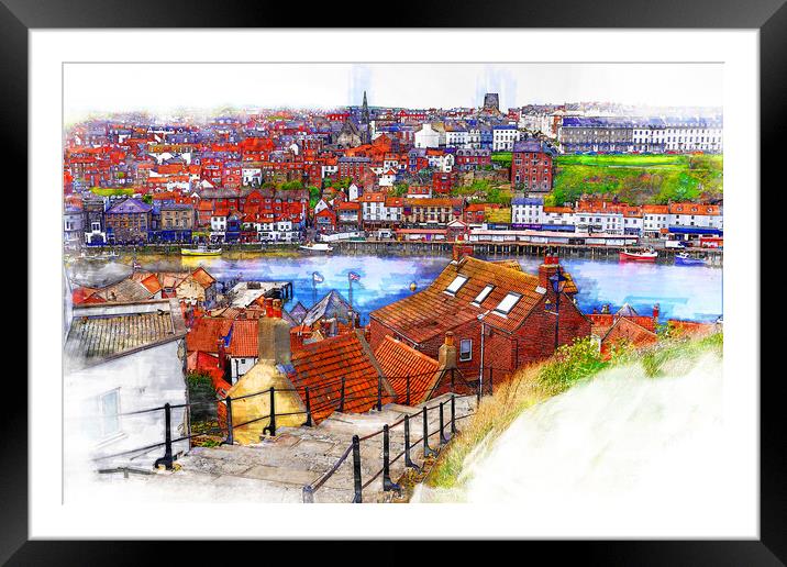 199 Steps Whitby Harbour - Sketch Framed Mounted Print by Picture Wizard