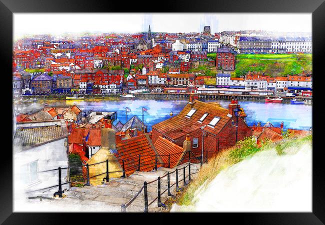 199 Steps Whitby Harbour - Sketch Framed Print by Picture Wizard