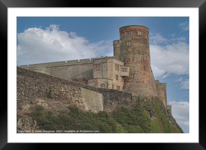Majestic Bamburgh Castle in Sketch Style Framed Mounted Print by Kevin Maughan