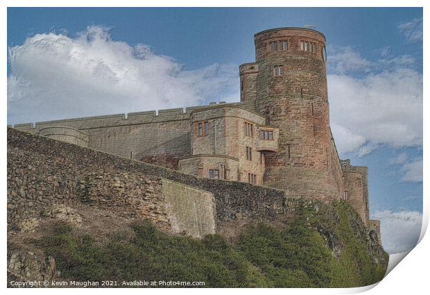 Majestic Bamburgh Castle in Sketch Style Print by Kevin Maughan