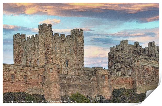 Bamburgh Castle (Sketch Style 3) Print by Kevin Maughan