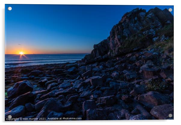 Rocky Beach Sunrise Acrylic by Ken Hunter