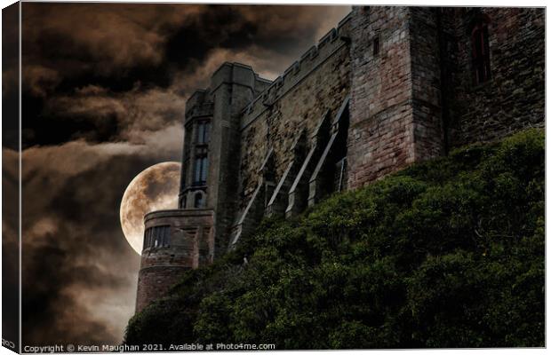 Majestic Bamburgh Castle Overlooking Moonlit Beach Canvas Print by Kevin Maughan