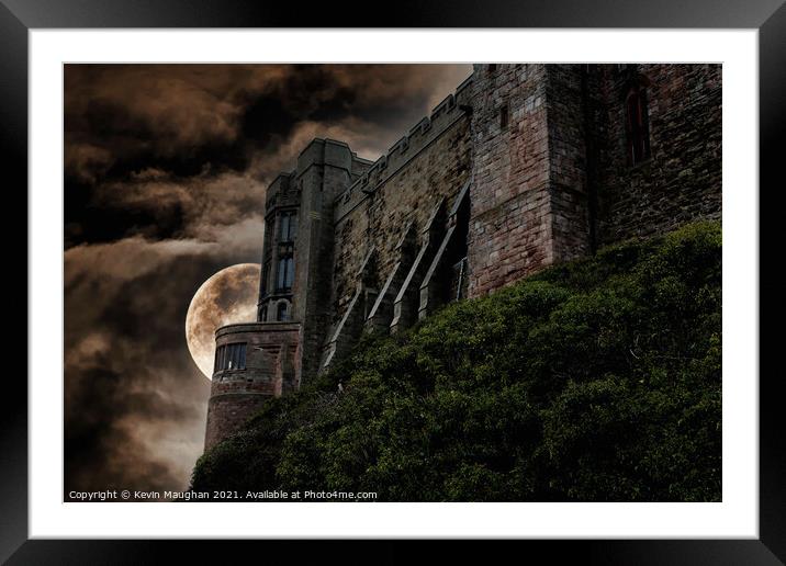 Majestic Bamburgh Castle Overlooking Moonlit Beach Framed Mounted Print by Kevin Maughan