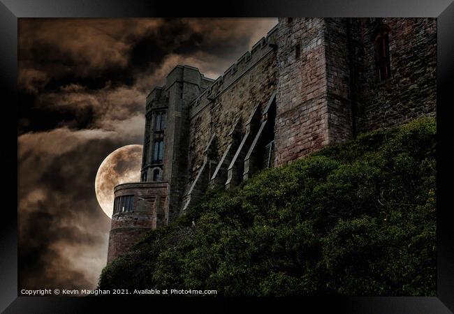 Majestic Bamburgh Castle Overlooking Moonlit Beach Framed Print by Kevin Maughan