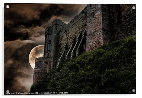Majestic Bamburgh Castle Overlooking Moonlit Beach Acrylic by Kevin Maughan