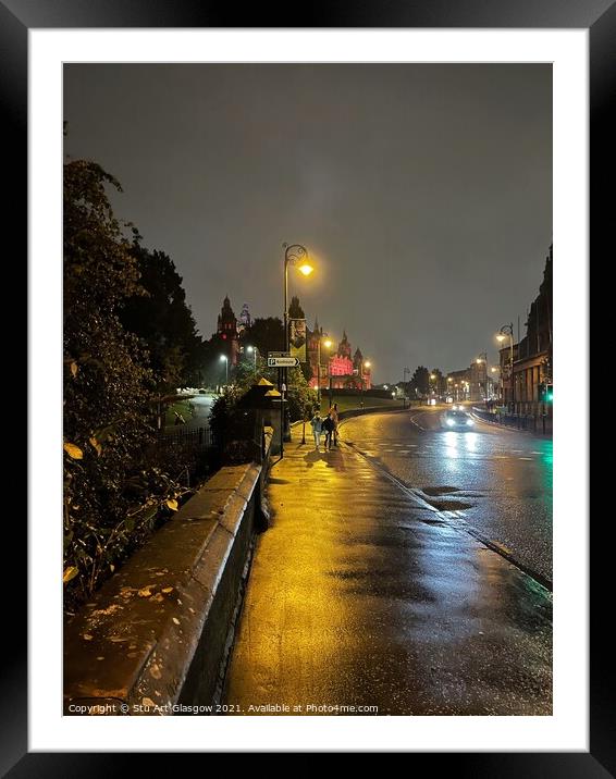Rainy Night In Glasgow  Framed Mounted Print by Stu Art Glasgow