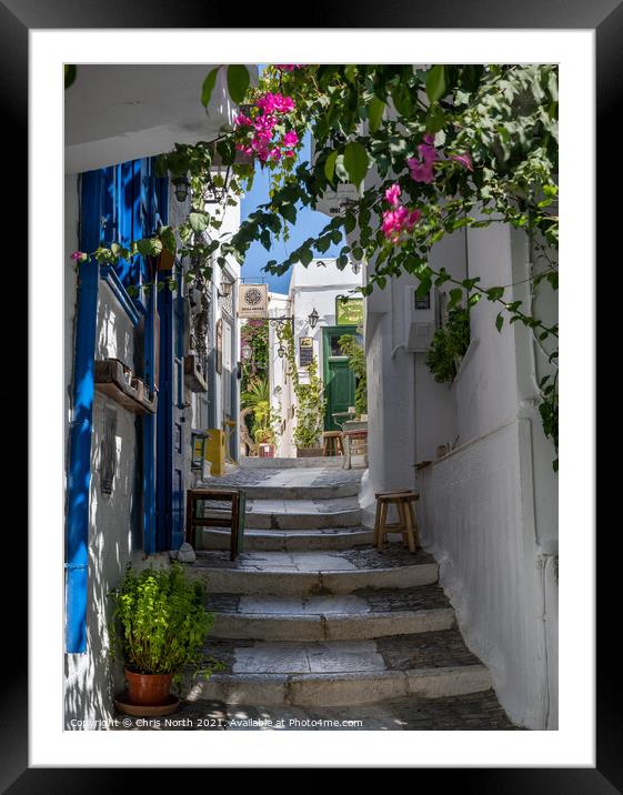 Backsreet of Ano Syros, Greek islands. Framed Mounted Print by Chris North