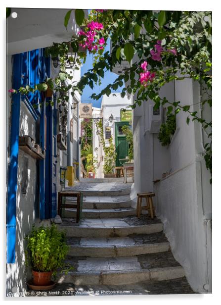 Backsreet of Ano Syros, Greek islands. Acrylic by Chris North