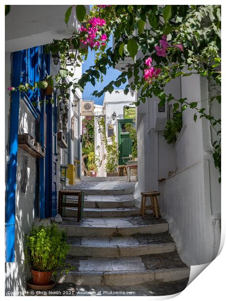 Backsreet of Ano Syros, Greek islands. Print by Chris North