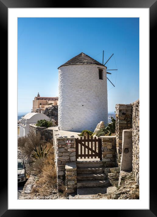 Windmill of Ano Syros, Greek islands. Framed Mounted Print by Chris North