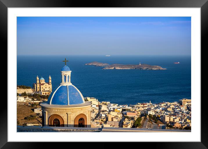 The dome of Saint Georges Church, Syros Greek islands. Framed Mounted Print by Chris North