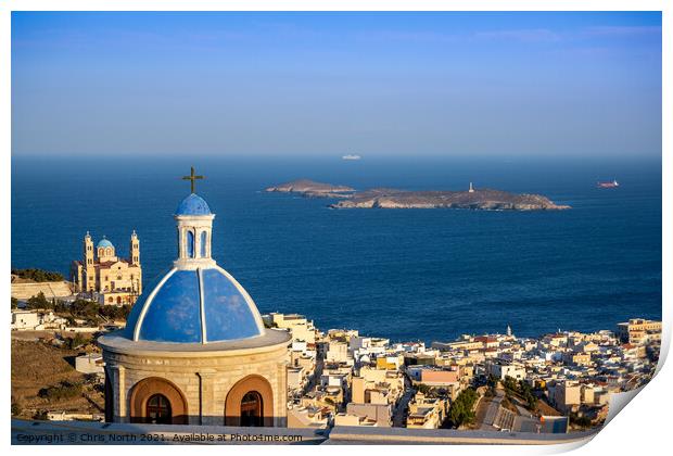 The dome of Saint Georges Church, Syros Greek islands. Print by Chris North