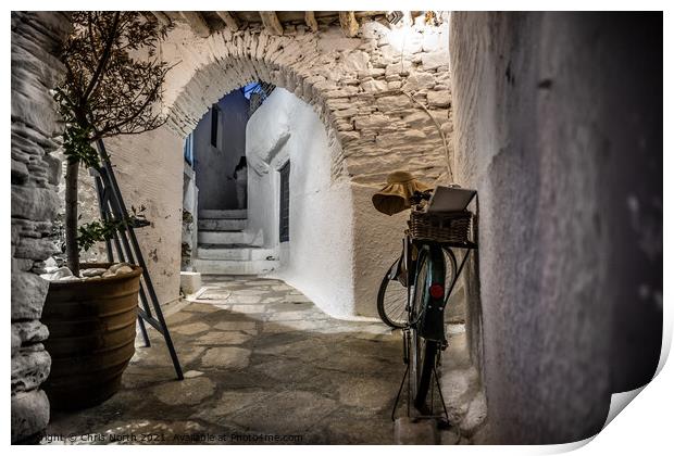 Backsreet of Ano Syros Greek islands. Print by Chris North