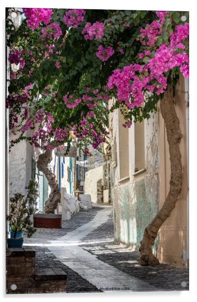 Backsreet of Ano Syros Greek islands. Acrylic by Chris North
