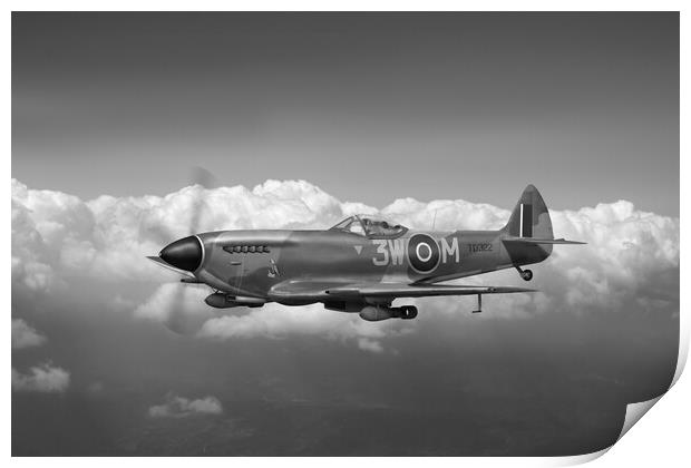 322 Squadron Polly Grey Spitfire TD322 B&W version Print by Gary Eason