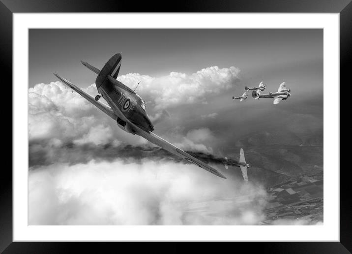 Pattle Hurricane air combat, B&W version Framed Mounted Print by Gary Eason