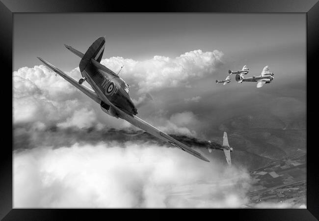 Pattle Hurricane air combat, B&W version Framed Print by Gary Eason