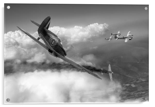 Pattle Hurricane air combat, B&W version Acrylic by Gary Eason