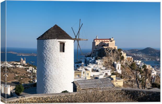 Windmill of Ano Syros, Greek islands. Canvas Print by Chris North