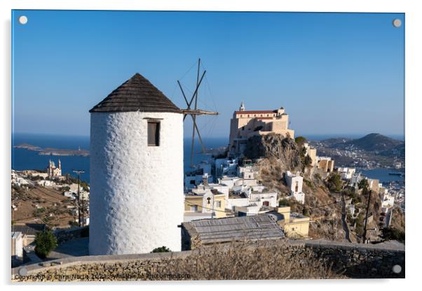 Windmill of Ano Syros, Greek islands. Acrylic by Chris North