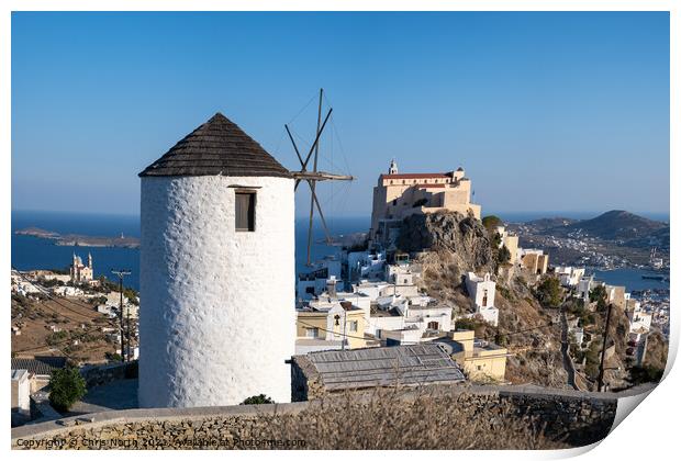 Windmill of Ano Syros, Greek islands. Print by Chris North