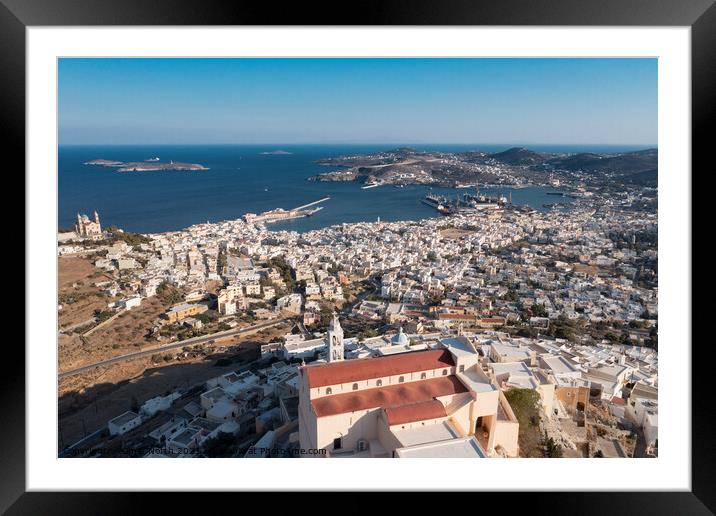 Syros Harbour. Framed Mounted Print by Chris North