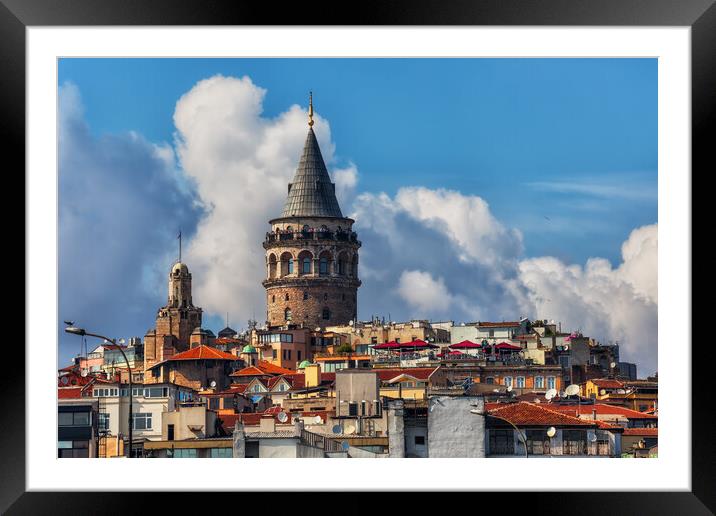 Istanbul City Skyline With Galata Tower Framed Mounted Print by Artur Bogacki