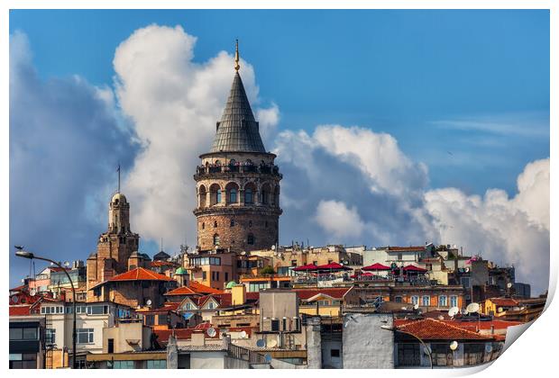 Istanbul City Skyline With Galata Tower Print by Artur Bogacki