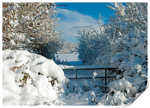Snowy Winter Scene near Cardiff South Wales Print by Nick Jenkins