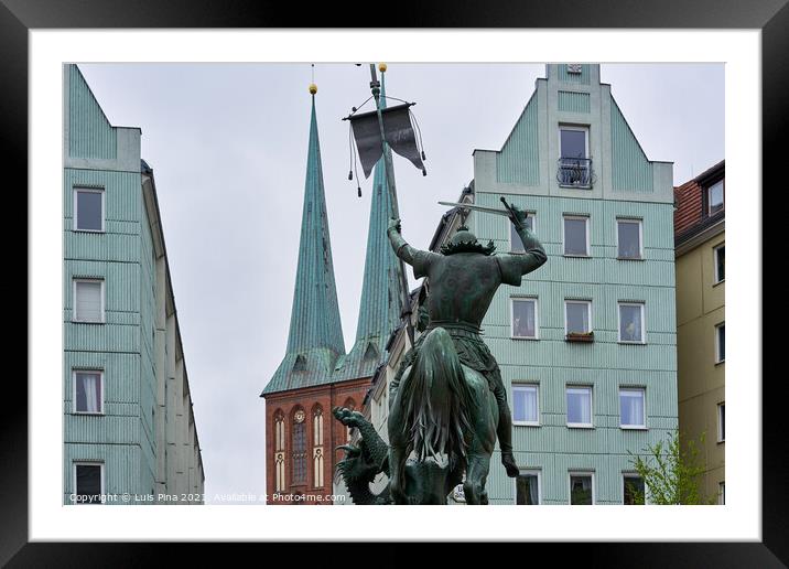 Statue of Saint George killing a dragon, in Berlin Framed Mounted Print by Luis Pina
