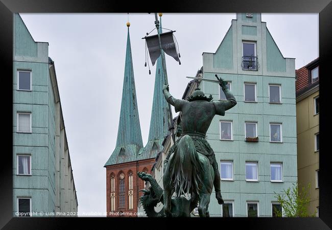 Statue of Saint George killing a dragon, in Berlin Framed Print by Luis Pina