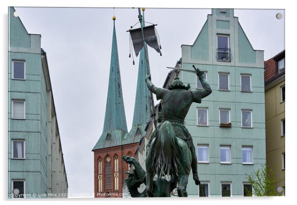Statue of Saint George killing a dragon, in Berlin Acrylic by Luis Pina